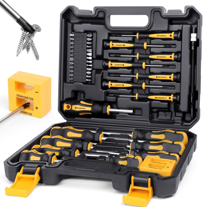 Amartisan Magnetic Screwdrivers Set with Case, Amartisan 43-piece Includs Slotted, Phillips, Hex, Pozidriv,Torx and Precision Screwdriver Set, Magnetizer Demagnetizer Tools, Tools for Men - Image 1
